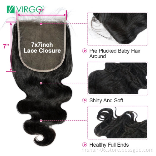 Wholesale Brazilian Remy Virgin Hair Cuticle Aligned 4*4 5*5 6*6 13*6 Natural Color Straight Hair Closure